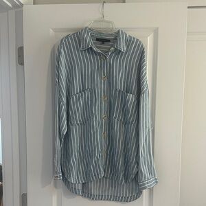 Blue and white striped, oversized shirt